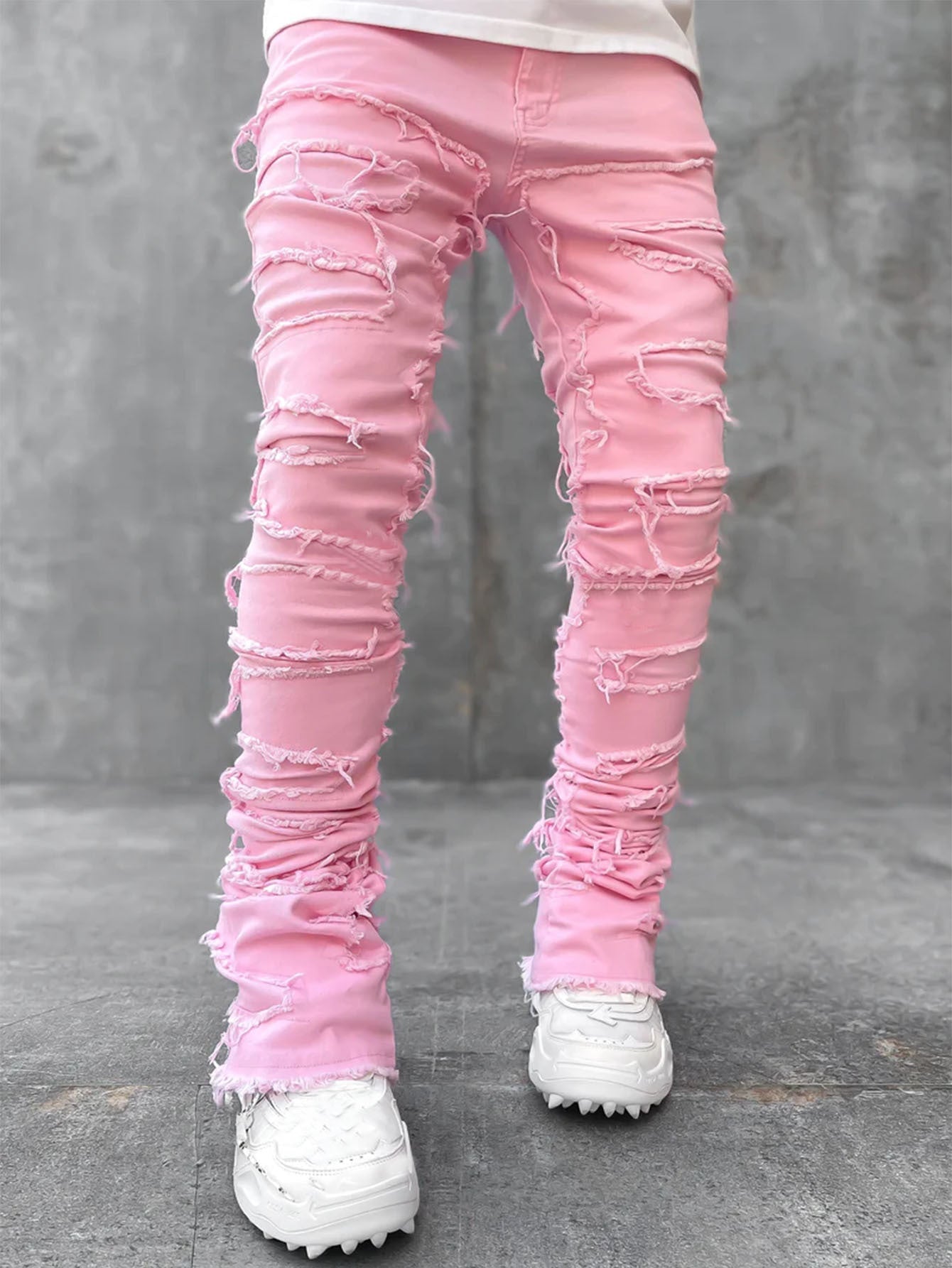Patched Pants Long Tight Fit Stacked Jeans - Power Drip