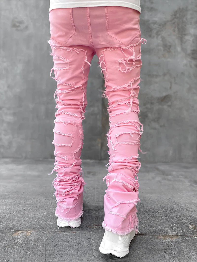 Patched Pants Long Tight Fit Stacked Jeans - Power Drip