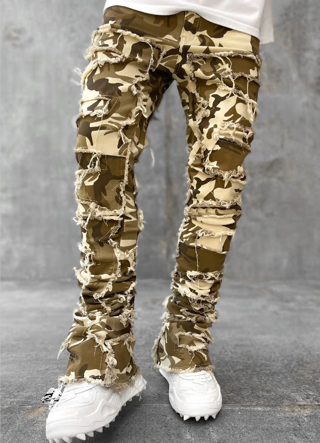 Patched Pants Long Tight Fit Stacked Jeans - Power Drip