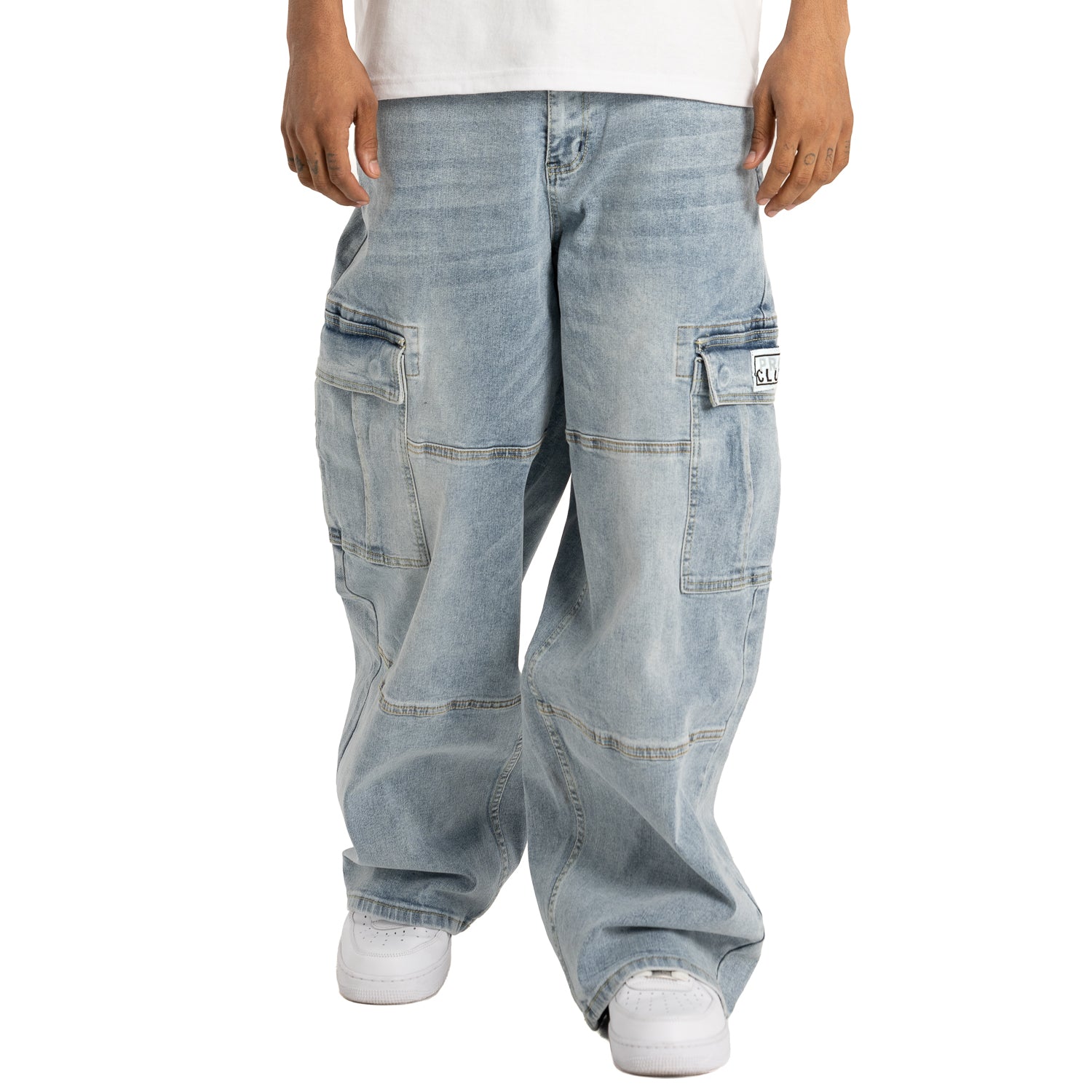 Pro Club Men's Heavyweight Baggy Denim Cargo Pant - Power Drip