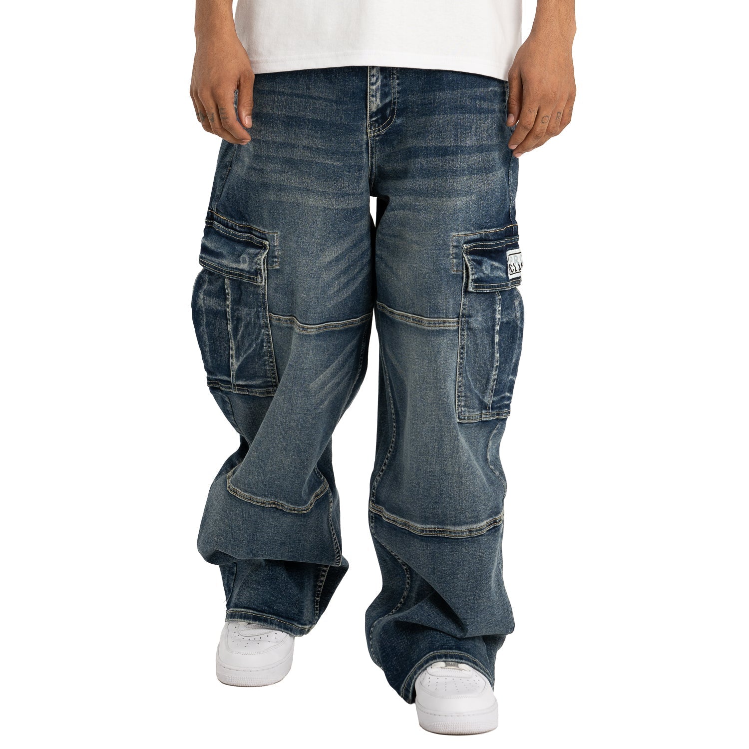 Pro Club Men's Heavyweight Baggy Denim Cargo Pant - Power Drip